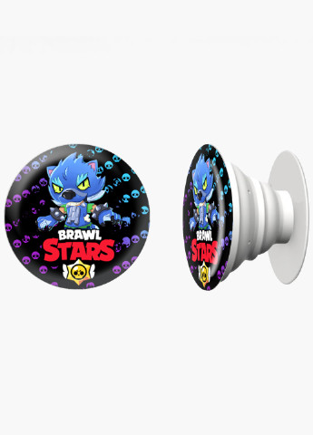 Попсокет (Popsockets) тримач для смартфону Леон Вовк Бравл Старс (Leon Wolf Werewolf Brawl Stars) (8754-1014) Чорний MobiPrint (216748209)