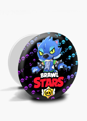 Попсокет (Popsockets) тримач для смартфону Леон Вовк Бравл Старс (Leon Wolf Werewolf Brawl Stars) (8754-1014) Чорний MobiPrint (216748209)
