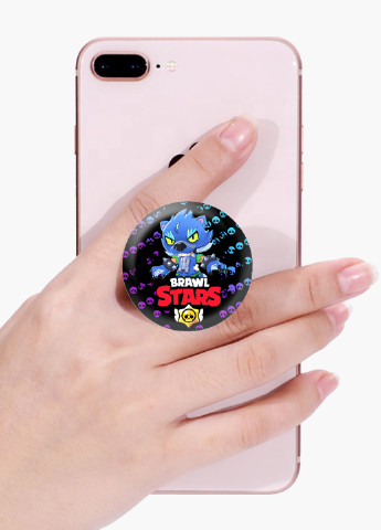 Попсокет (Popsockets) тримач для смартфону Леон Вовк Бравл Старс (Leon Wolf Werewolf Brawl Stars) (8754-1014) Чорний MobiPrint (216748209)