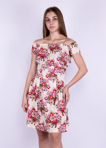Комбинированное кэжуал платье с открытыми плечами Time of Style с цветочным принтом