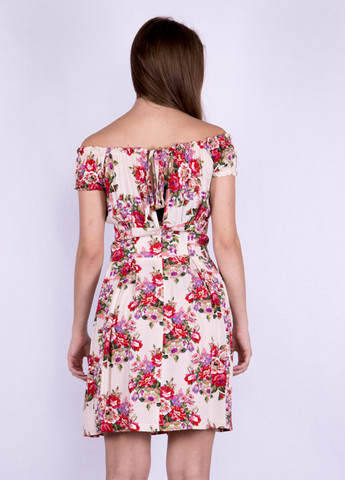 Комбинированное кэжуал платье с открытыми плечами Time of Style с цветочным принтом