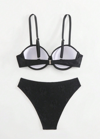 Черный летний купальник (лиф, трусики) бандо, раздельный SHEIN