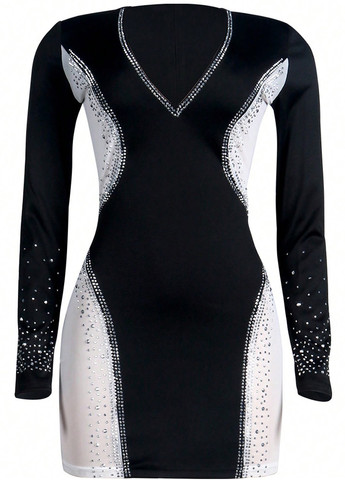 Черное коктейльное платье SHEIN колор блок