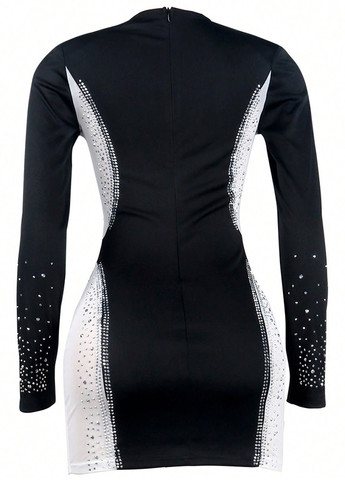 Черное коктейльное платье SHEIN колор блок