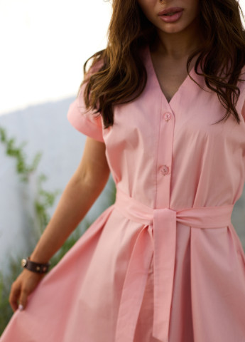 Светло-розовое кэжуал платье клеш ST-Seventeen однотонное