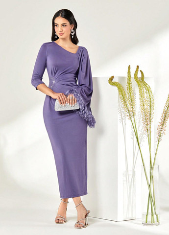 Сиреневое вечернее платье силуэтная SHEIN однотонное