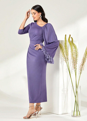 Сиреневое вечернее платье силуэтная SHEIN однотонное