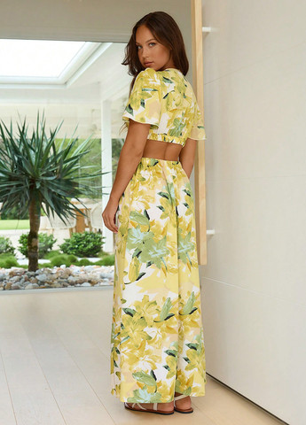 Желтое кэжуал платье SHEIN с цветочным принтом