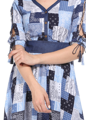 Синее кэжуал платье Kenvelo с геометрическим узором