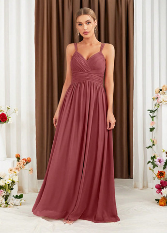 Терракотовое праздничный, вечернее платье на запах, с открытой спиной, а-силуэт SHEIN однотонное