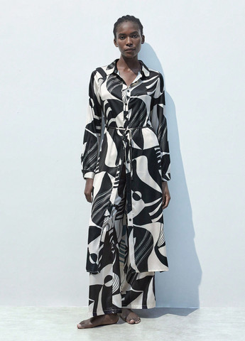 Чорно-білий кежуал сукня сукня-сорочка SHEIN з абстрактним візерунком