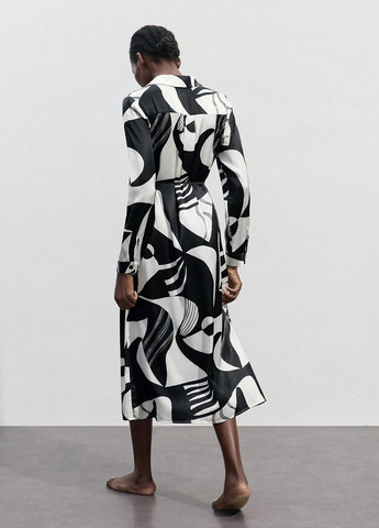 Чорно-білий кежуал сукня сукня-сорочка SHEIN з абстрактним візерунком