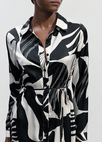 Чорно-білий кежуал сукня сукня-сорочка SHEIN з абстрактним візерунком