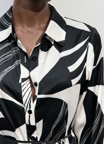 Чорно-білий кежуал сукня сукня-сорочка SHEIN з абстрактним візерунком