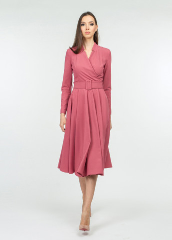 Розовое кэжуал платье на запах, с юбкой-солнце BGL однотонное