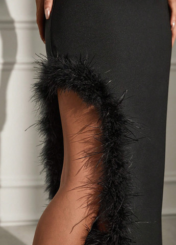 Черное праздничный, вечернее платье а-силуэт, с открытыми плечами, платье-майка, с открытой спиной SHEIN однотонное