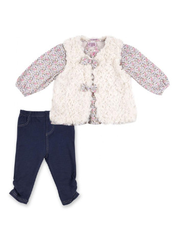 Синий демисезонный набор детской одежды для девочек: кофточка, штанишки и меховая жилетка (g8234.r.9-12) Luvena Fortuna