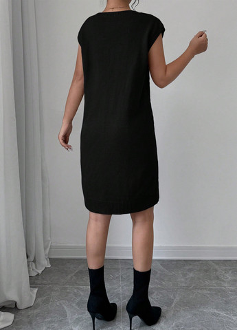Черное кэжуал платье платье-свитер SHEIN однотонное
