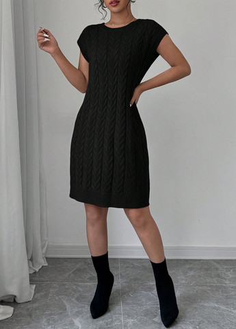 Черное кэжуал платье платье-свитер SHEIN однотонное