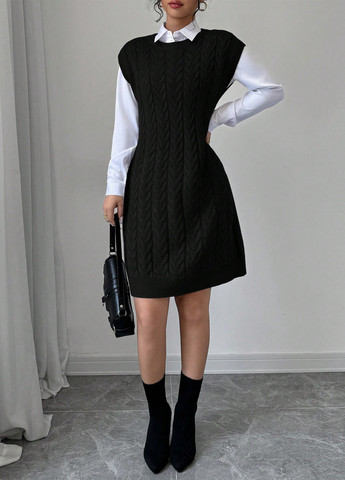 Черное кэжуал платье платье-свитер SHEIN однотонное