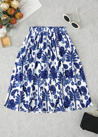 Разноцветная кэжуал "турецкие огурцы" юбка SHEIN а-силуэта (трапеция), плиссе