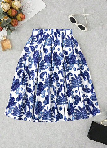 Разноцветная кэжуал "турецкие огурцы" юбка SHEIN а-силуэта (трапеция), плиссе