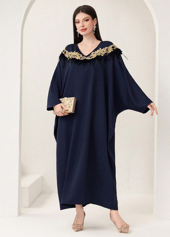 Темно-синя вечірня сукня балон SHEIN однотонна