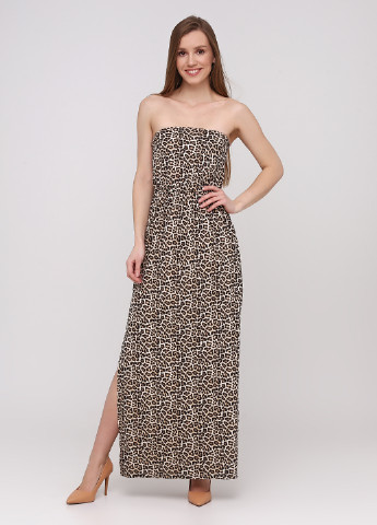 Світло-коричнева кежуал сукня з відкритими плечима H&M леопардовий