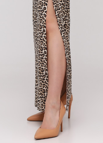 Светло-коричневое кэжуал платье с открытыми плечами H&M леопардовый