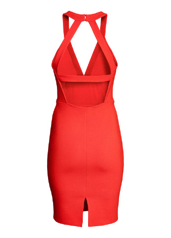 Коралловое коктейльное платье футляр, с открытой спиной H&M однотонное