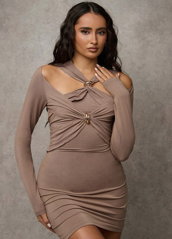 Кавова коктейльна сукня силуетна SHEIN однотонна