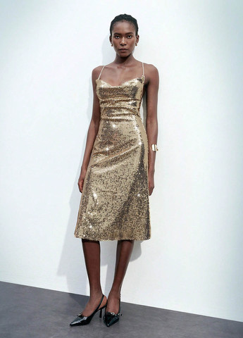 Золотий вечірня, кежуал сукня з відкритими плечима SHEIN однотонна