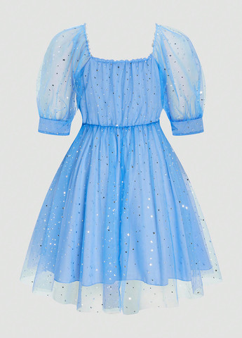 Голубое коктейльное платье бэби долл, с юбкой-солнце SHEIN однотонное