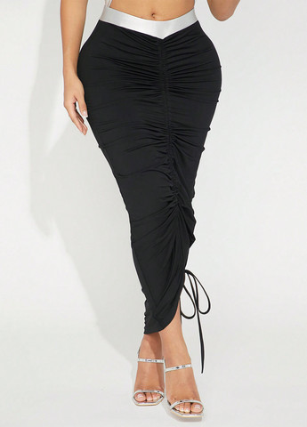 Черная кэжуал однотонная юбка SHEIN