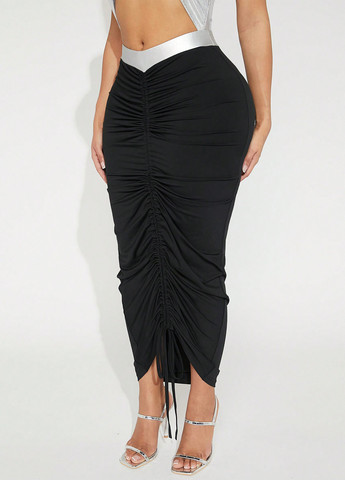 Черная кэжуал однотонная юбка SHEIN