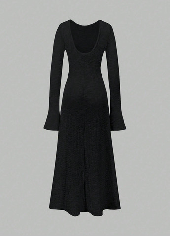 Чорна кежуал сукня а-силует, з відкритою спиною SHEIN однотонна