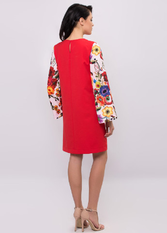 Красное кэжуал платье с длинным рукавом Garne с цветочным принтом