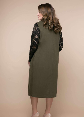Оливковое кэжуал костюм платье+кардиган брукс оливковый Tatiana однотонное