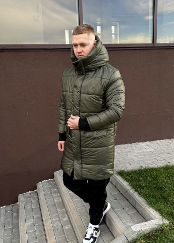 Оливковая (хаки) зимняя мужская зимняя куртка с капюшоном No Brand