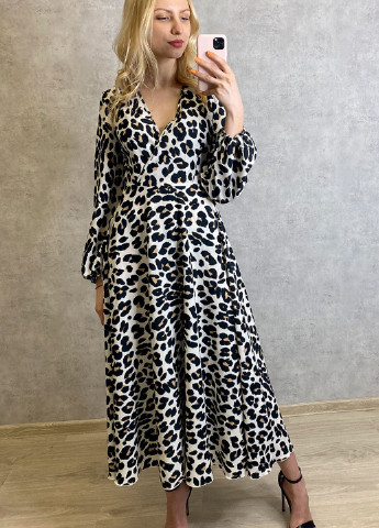 Комбінована кежуал сукня на запах VONAVIN леопардовий