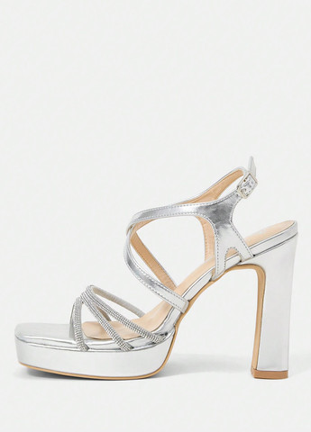 Серебряные босоножки SHEIN с ремешком со стразами