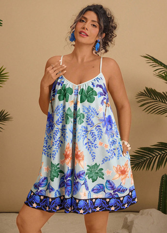 Комбінезон SHEIN комбінезон-шорти квітковий світло-блакитний кежуал поліестер