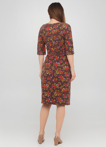 Коричневое кэжуал платье на запах The J. Peterman Company с цветочным принтом