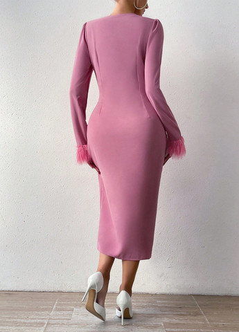 Розовое кэжуал платье на запах SHEIN однотонное