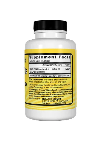 Вітамін D3 Vitamin D3 5000 IU 540 капсул Healthy Origins (255407513)