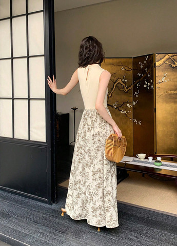 Бежевое кэжуал платье клеш SHEIN однотонное