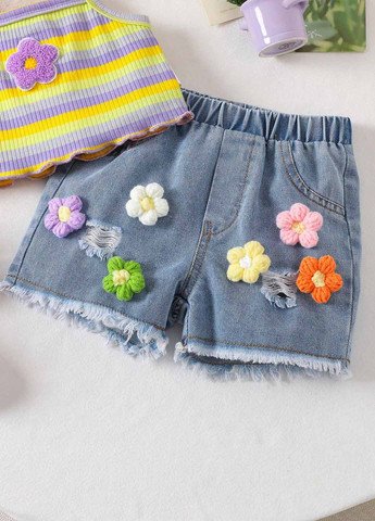 Комбинированный летний костюм (топ, шорты) SHEIN