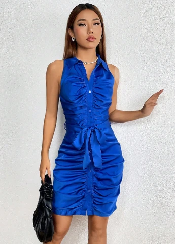 Синее кэжуал платье рубашка SHEIN однотонное