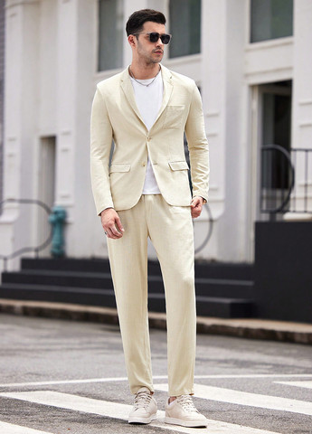 Кремовый демисезонный костюм (пиджак, брюки) брючный SHEIN