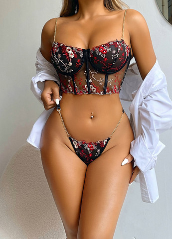 Черный демисезонный комплект (бюстгальтер, трусики) SHEIN